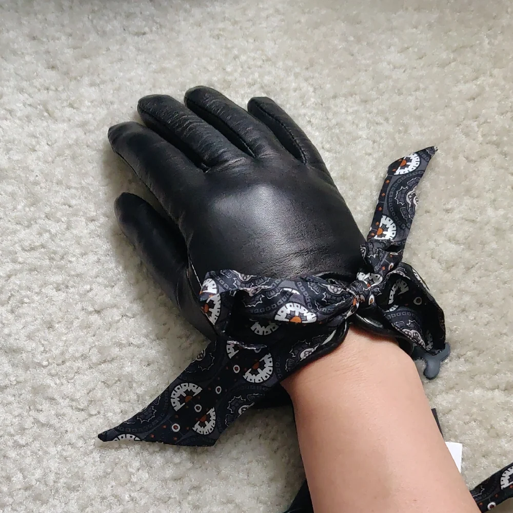 New!Echo Elegant Black Leather Gloves with Scarf Detail Vintage Inspired Y2k